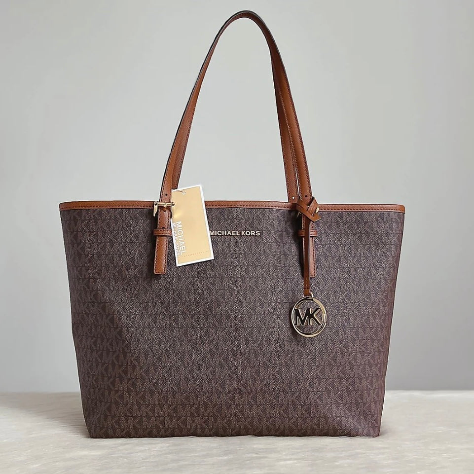 Michael Kors Caramel Leather Monogram MK Charm Shoulder Bag New with Tags