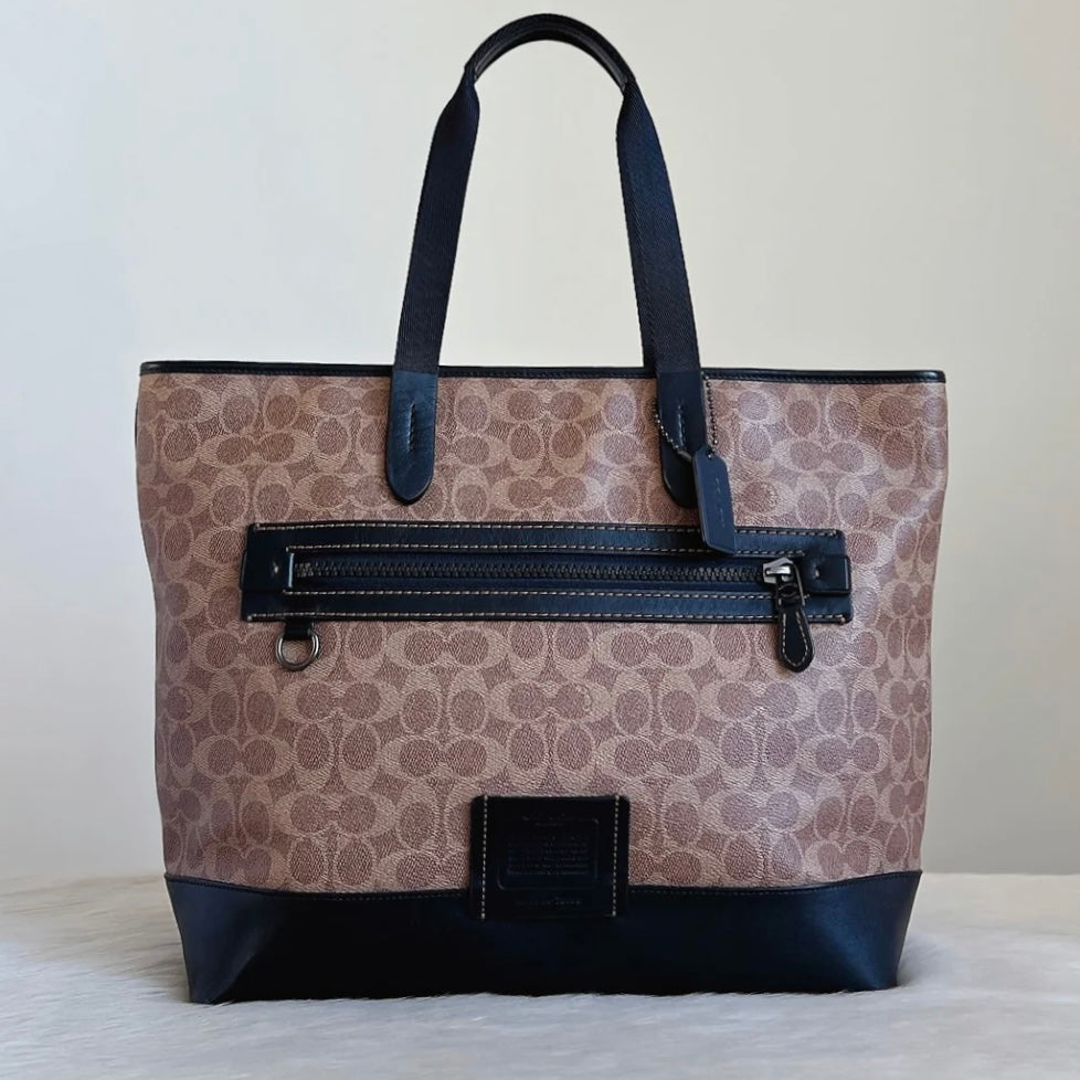 Coach Black Leather Monogram Large Unisex Carryall Shoulder Bag Excellent