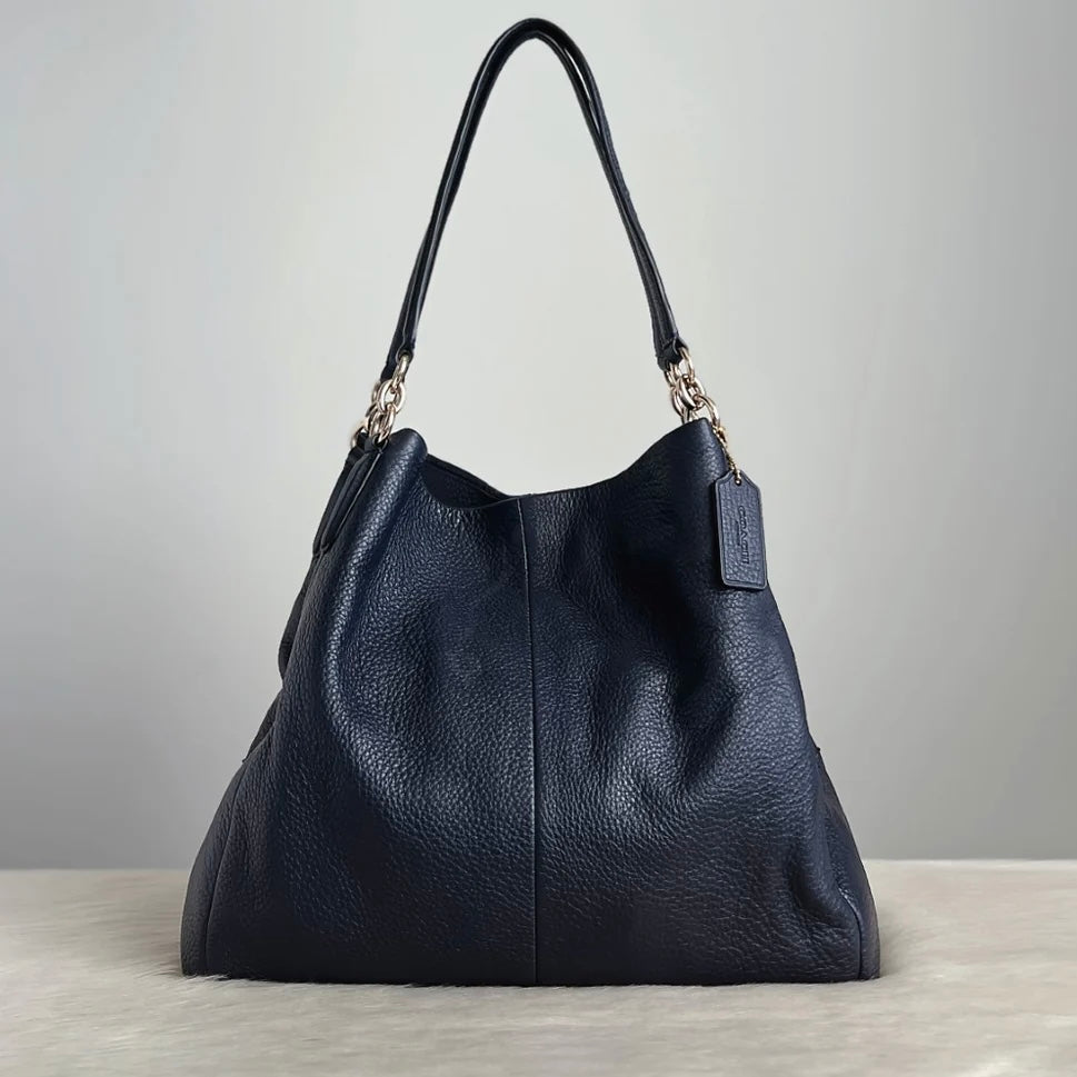 Coach Navy Leather Triple Compartment Shoulder Bag Excellent