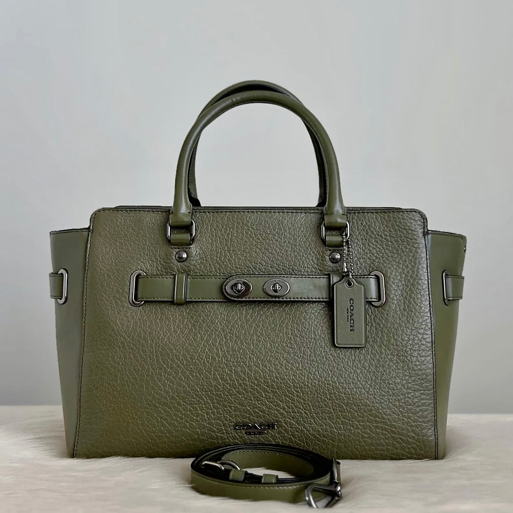 Coach Olive Pebble Leather Turn Lock Detail 2 Way Shoulder Bag Like New