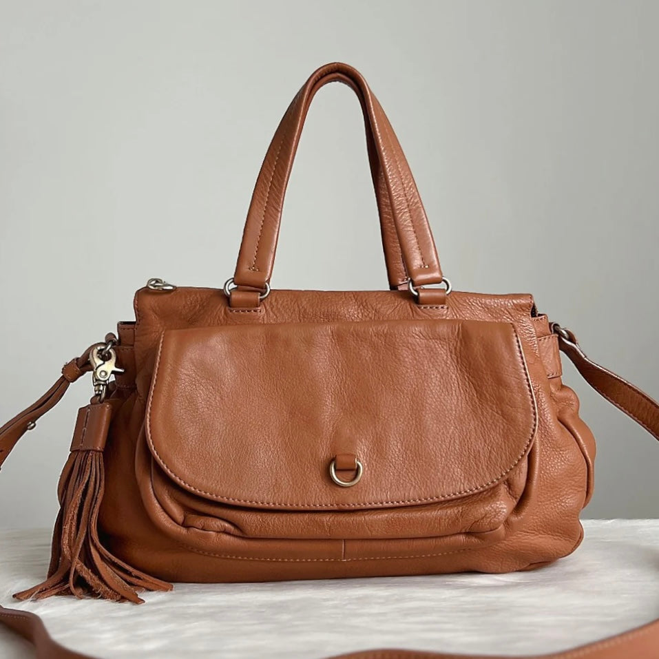 See by Chloe Caramel Leather Tassel Charm 2 Way Shoulder Bag Excellent