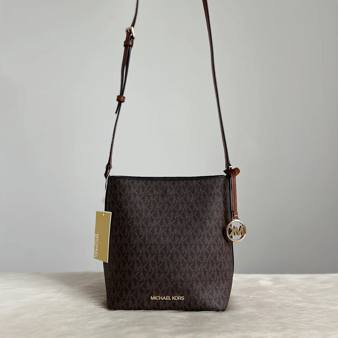 Michael Kors Caramel Leather Monogram Bucket Crossbody Shoulder Bag New with Tags