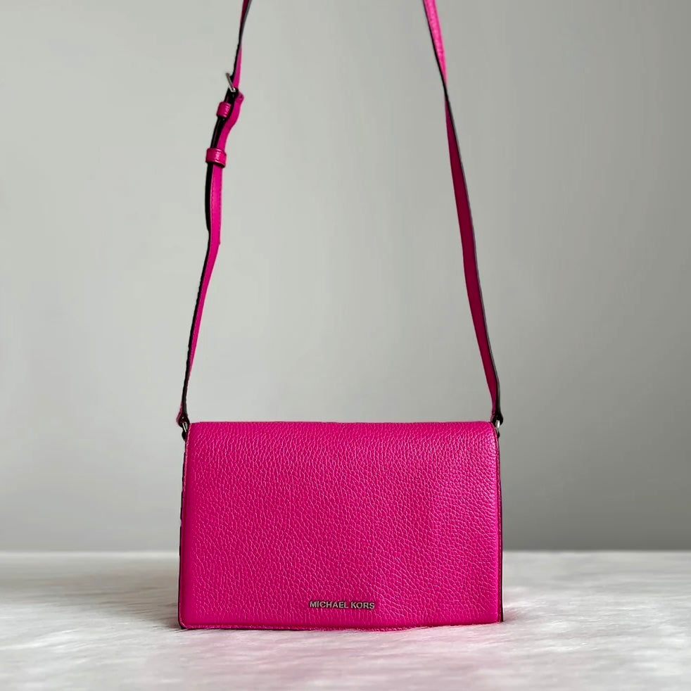 Michael Kors Fuchsia Leather Front Logo Crossbody Shoulder Bag Like New