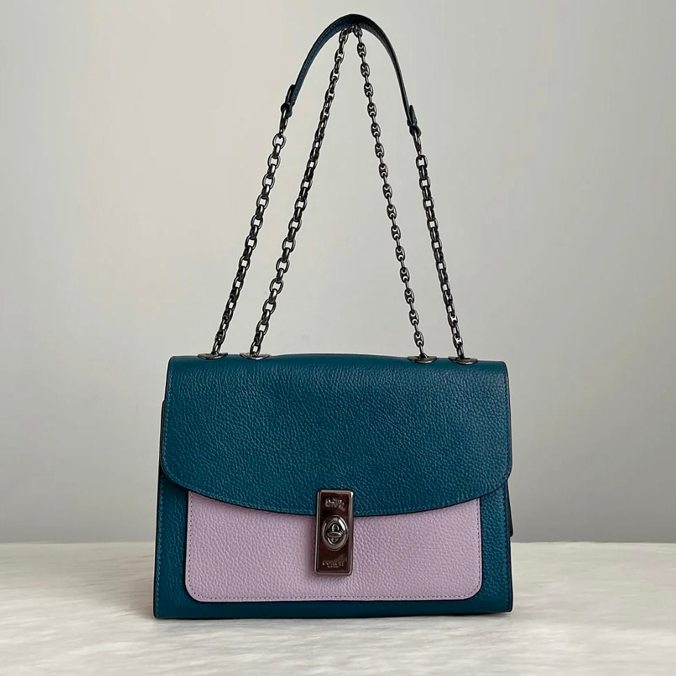 Coach Tri-Tone Leather Turn Lock Chain Detail 3 Way Shoulder Bag Like New