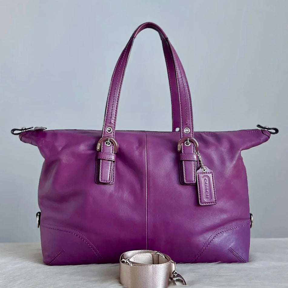 Coach Purple Leather Buckle Detail Boston 2 Way Shoulder Bag Excellent