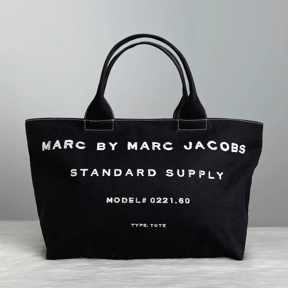 Marc Jacobs Black Canvas Front Pattern Large Tote Shoulder Bag Excellent