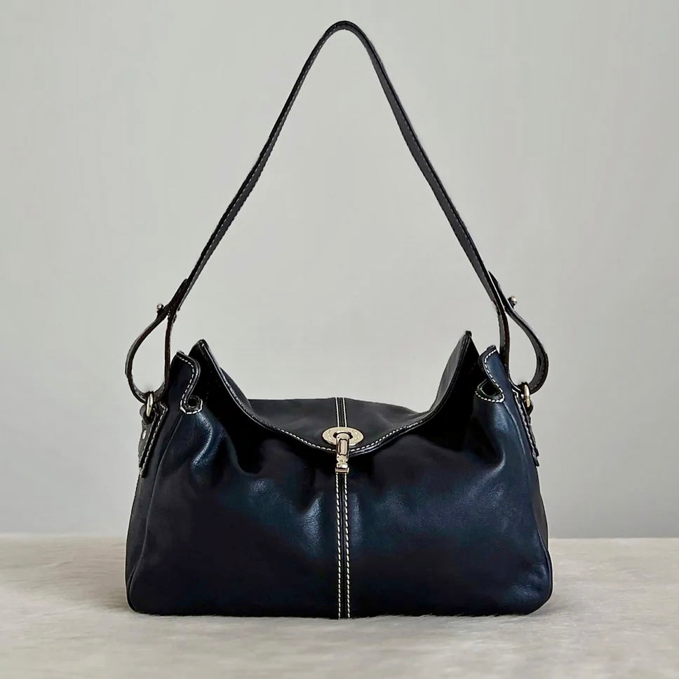 Kate Spade Black Leather Front Buckle Detail Small Shoulder Bag Excell