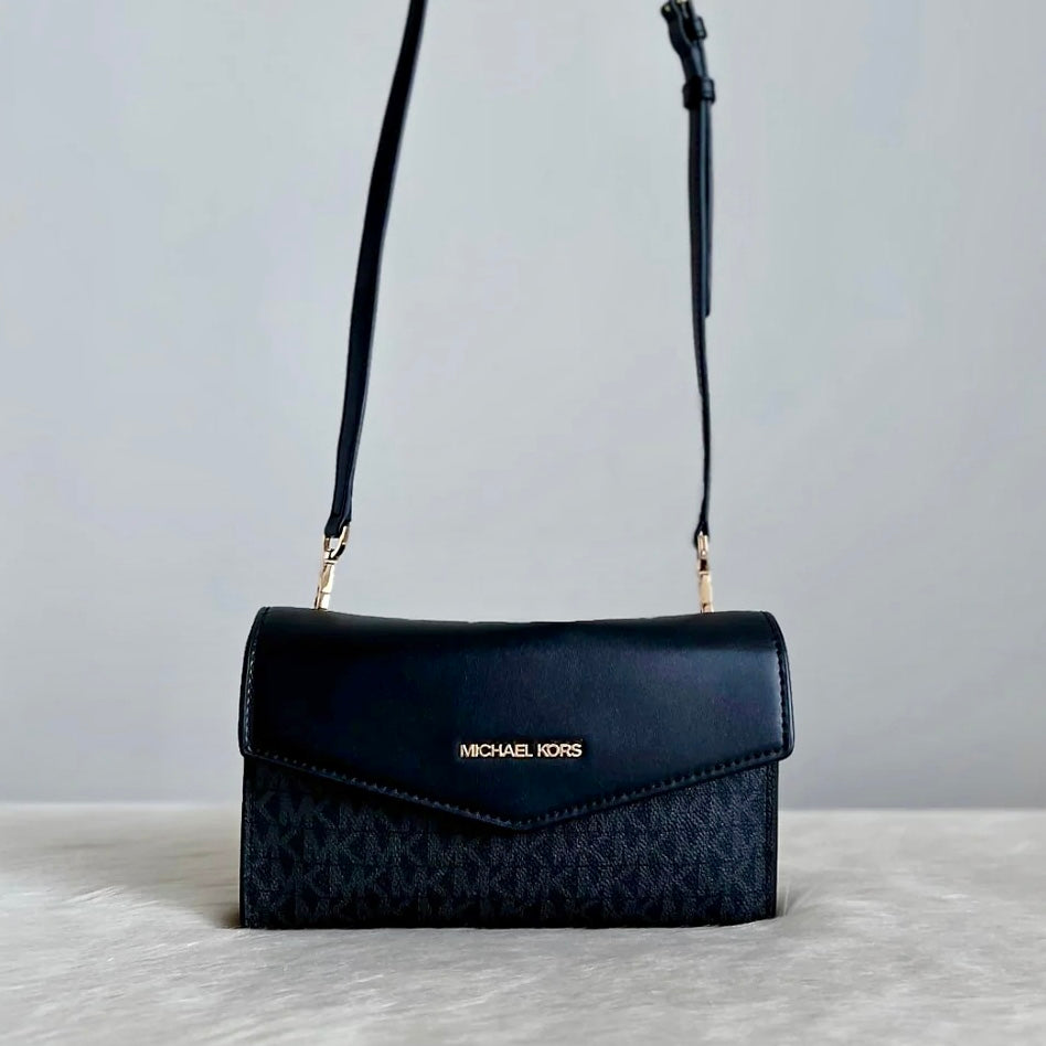 Michael Kors Black Leather Monogram Crossbody Shoulder Bag Like New