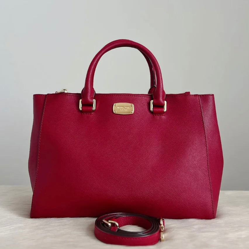 Michael Kors Red Leather Triple Compartment 2 Way Shoulder Bag Excellent