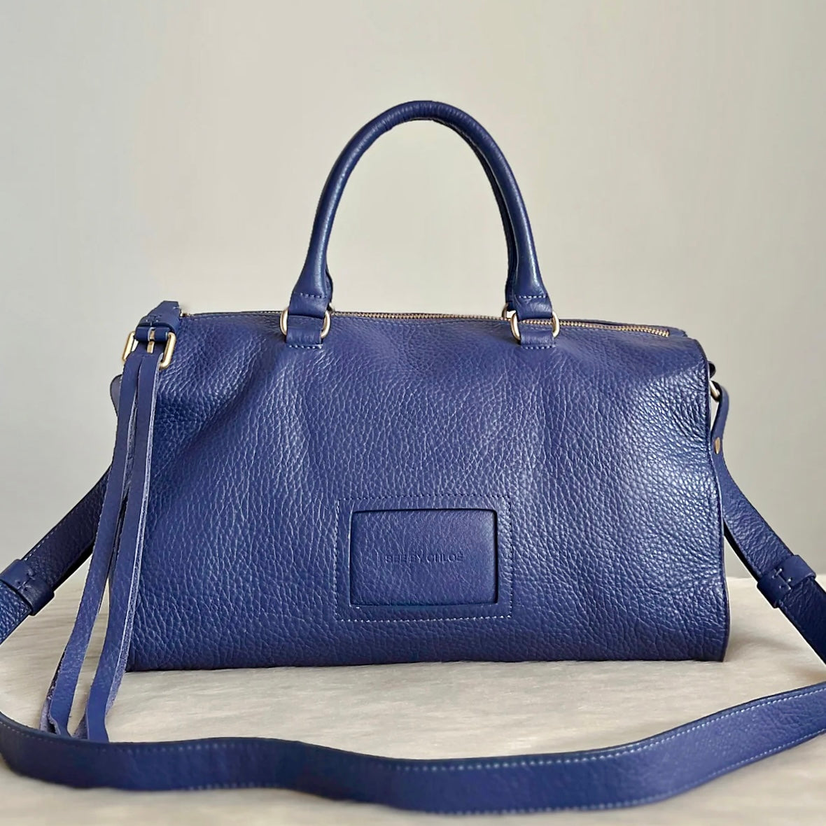 See by Chloe Smoky Blue Leather Tassel Detail Boston 2 Way Shoulder Bag Excellent