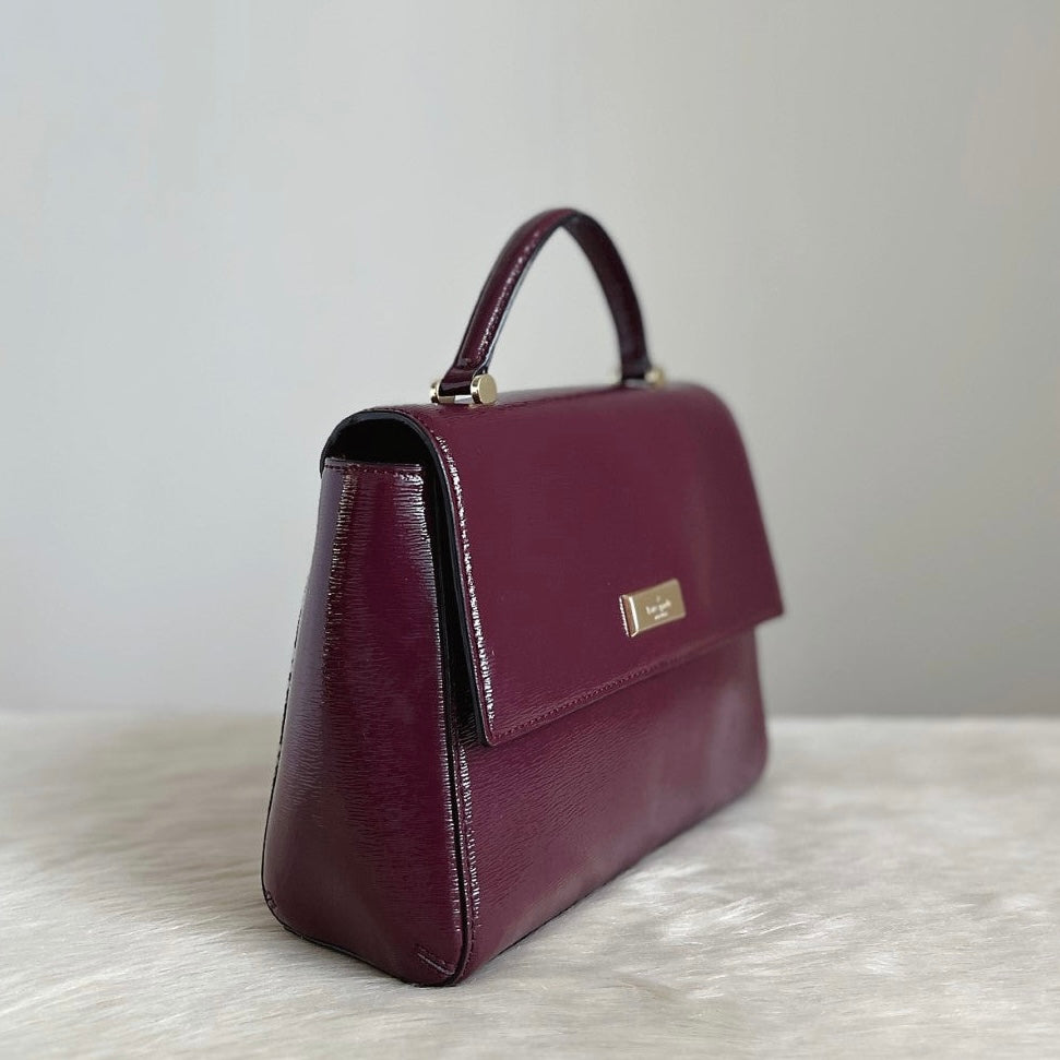 Kate Spade Patent Bordeaux Leather Front Logo 2 Way Shoulder Bag Excellent
