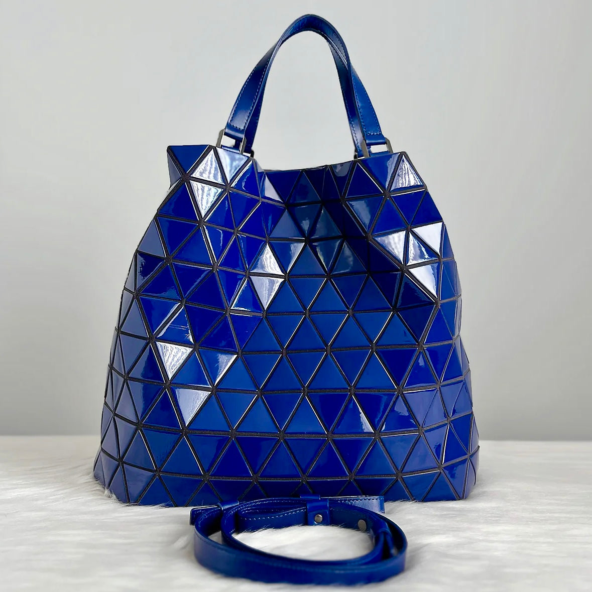 Issey Miyake Blue Block Geometric Panels 2 Way Shoulder Bag Excellent