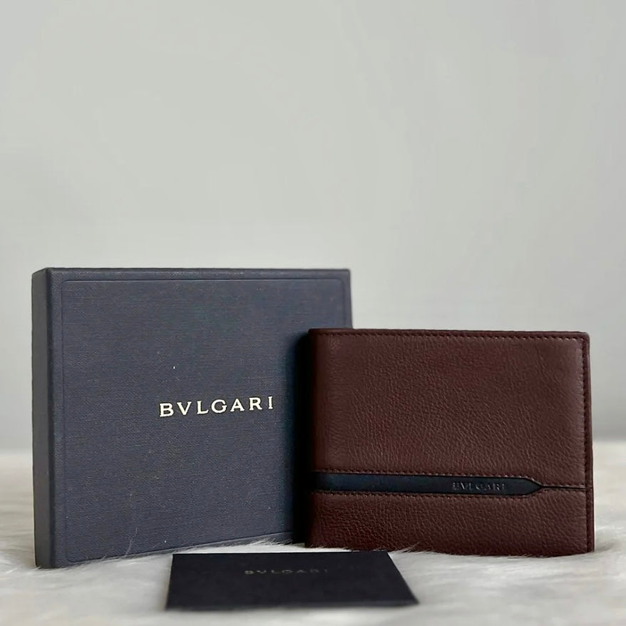 Bvlgari Two Tone Leather Bi-fold Unisex Wallet Like New