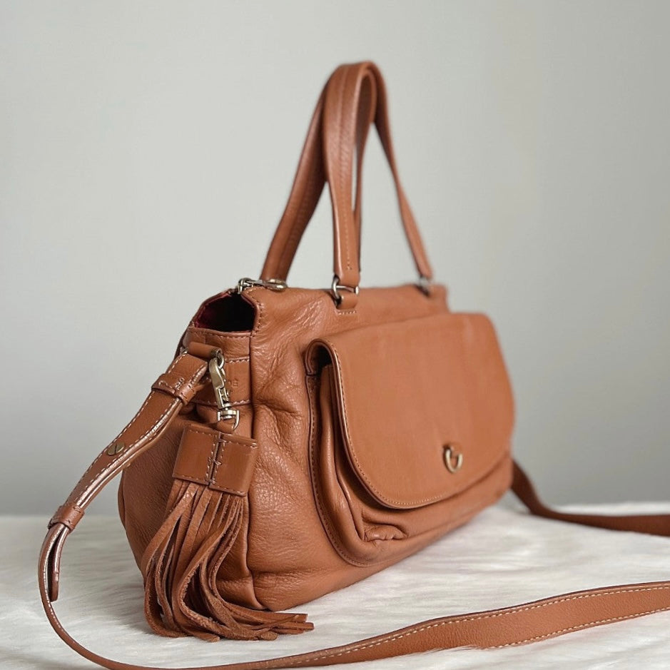 See by Chloe Caramel Leather Tassel Charm 2 Way Shoulder Bag Excellent