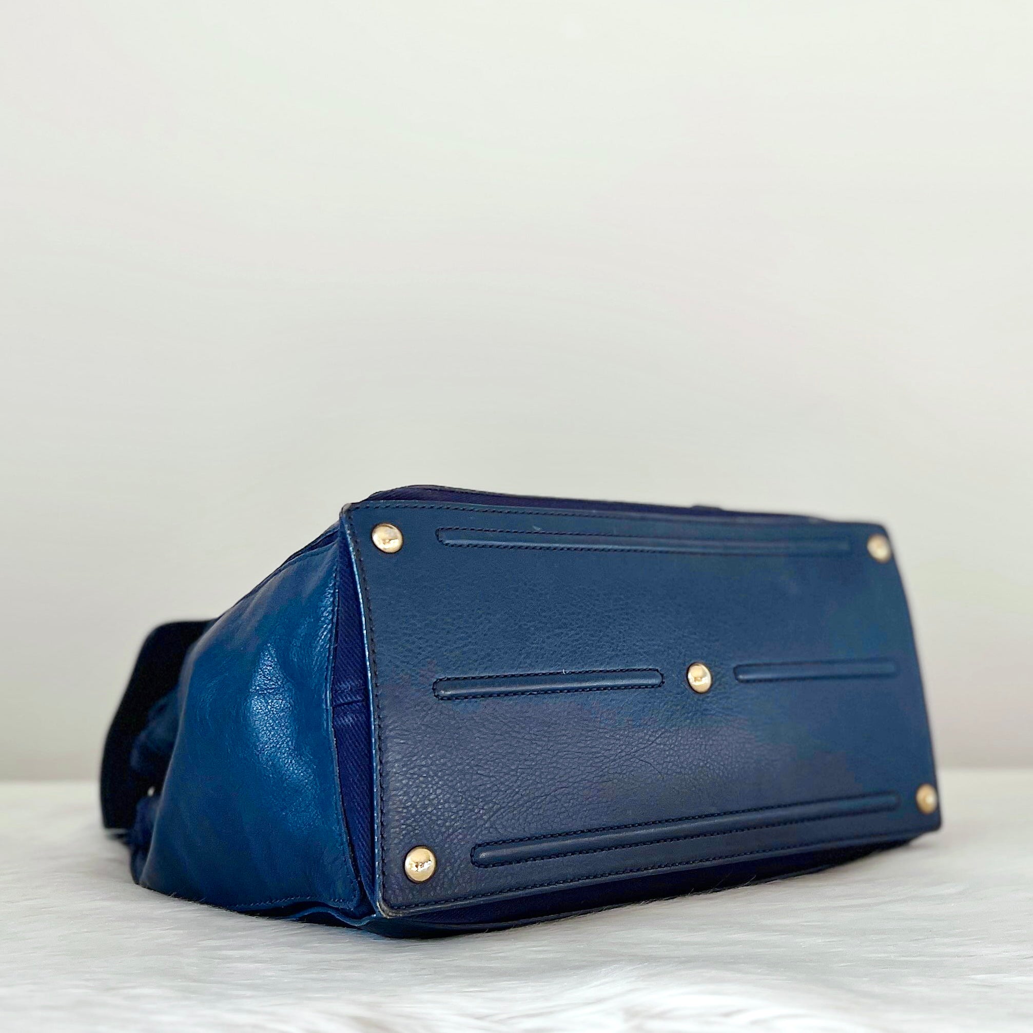 Yves Saint Laurent YSL Navy Leather Muse Two Tote Bag Excellent