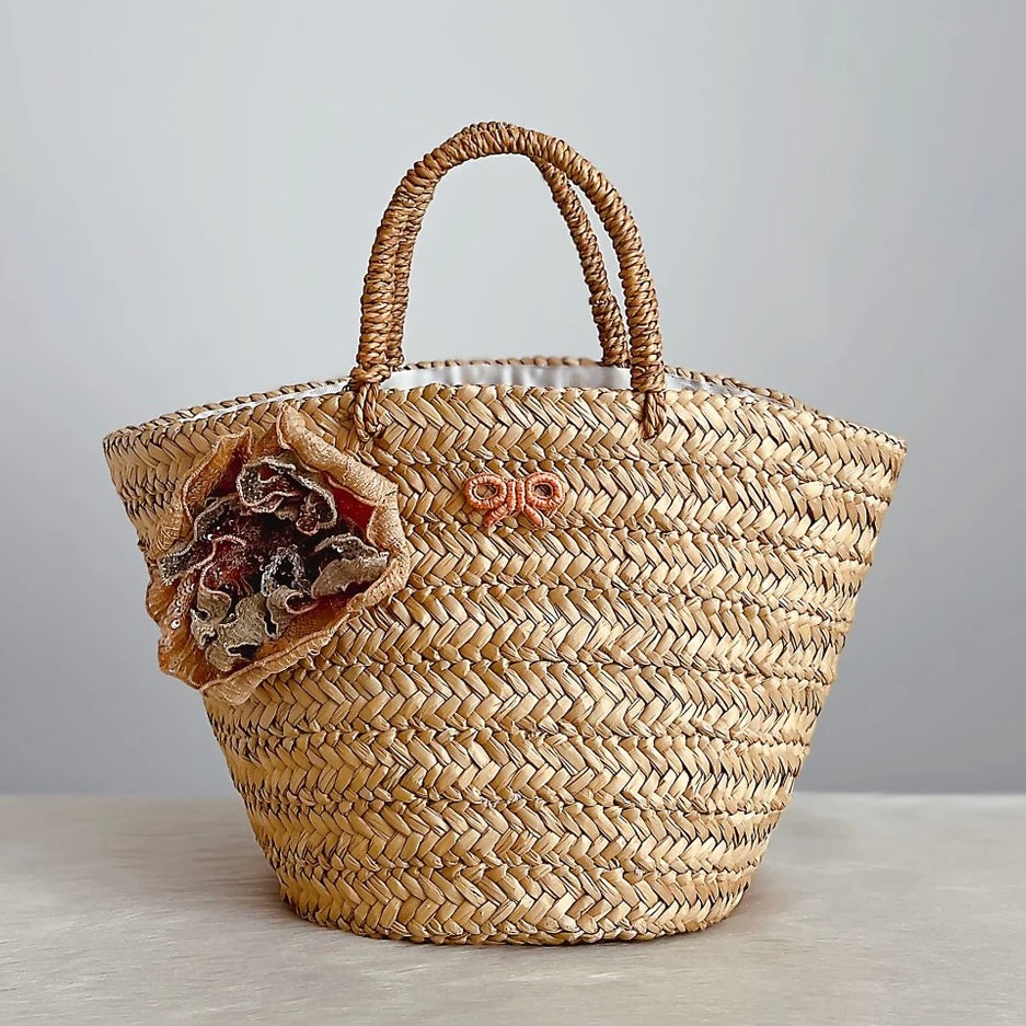 Anya Hindmarch Floral Patchwork Straw Holiday Tote Bag Excellent