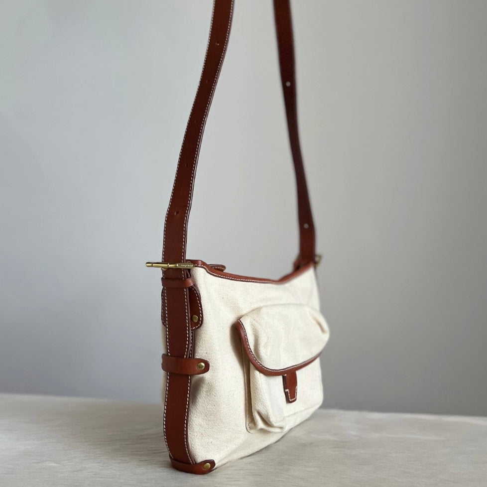 Ralph Lauren Caramel Leather Front Pocket Crossbody Shoulder Bag Excellent