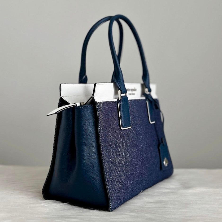 Kate Spade Two Tone Leather Denim Patchwork 2 Way Shoulder Bag Like New