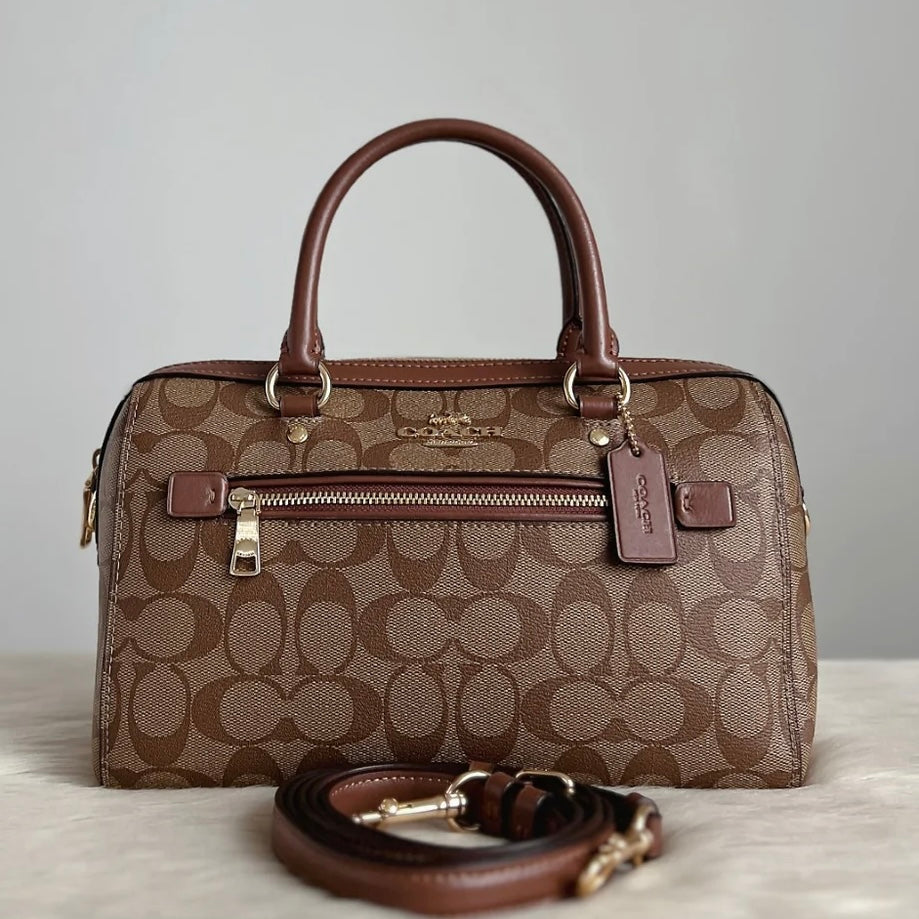 Coach Caramel Leather Monogram Boston 2 Way Shoulder Bag Like New