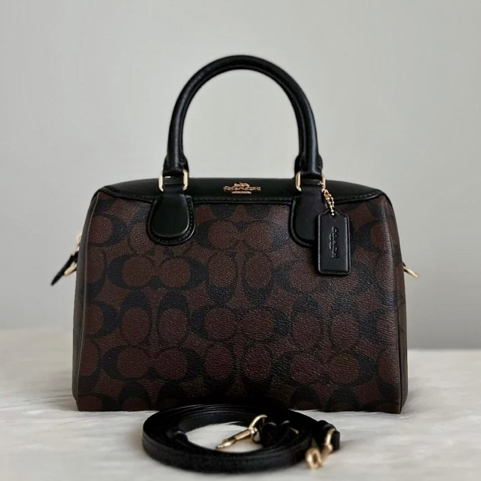 Coach Black Leather Monogram Boston 2 Way Shoulder Bag Like New