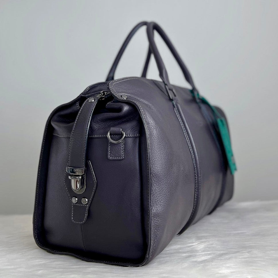 Ted Baker Charcoal Leather Keepall Boston Travel Bag Like New