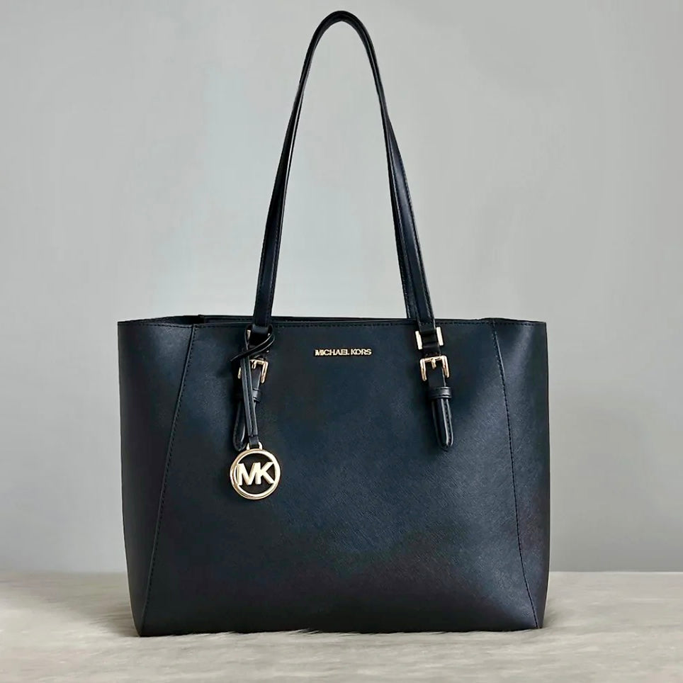 Michael Kors Black Leather MK Charm Oversized Shoulder Bag Excellent