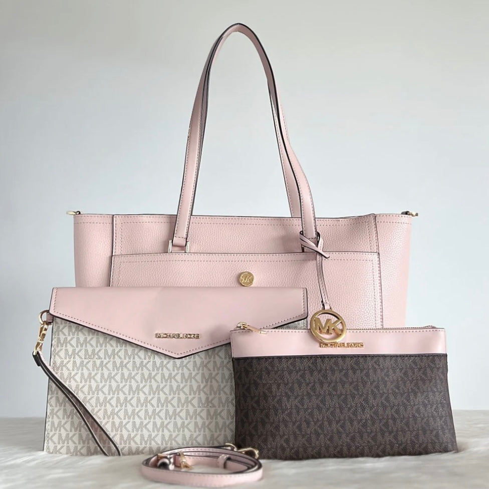 Michael Kors Pink Leather Monogram 2 Way Shoulder Bag 3 in 1 Like New
