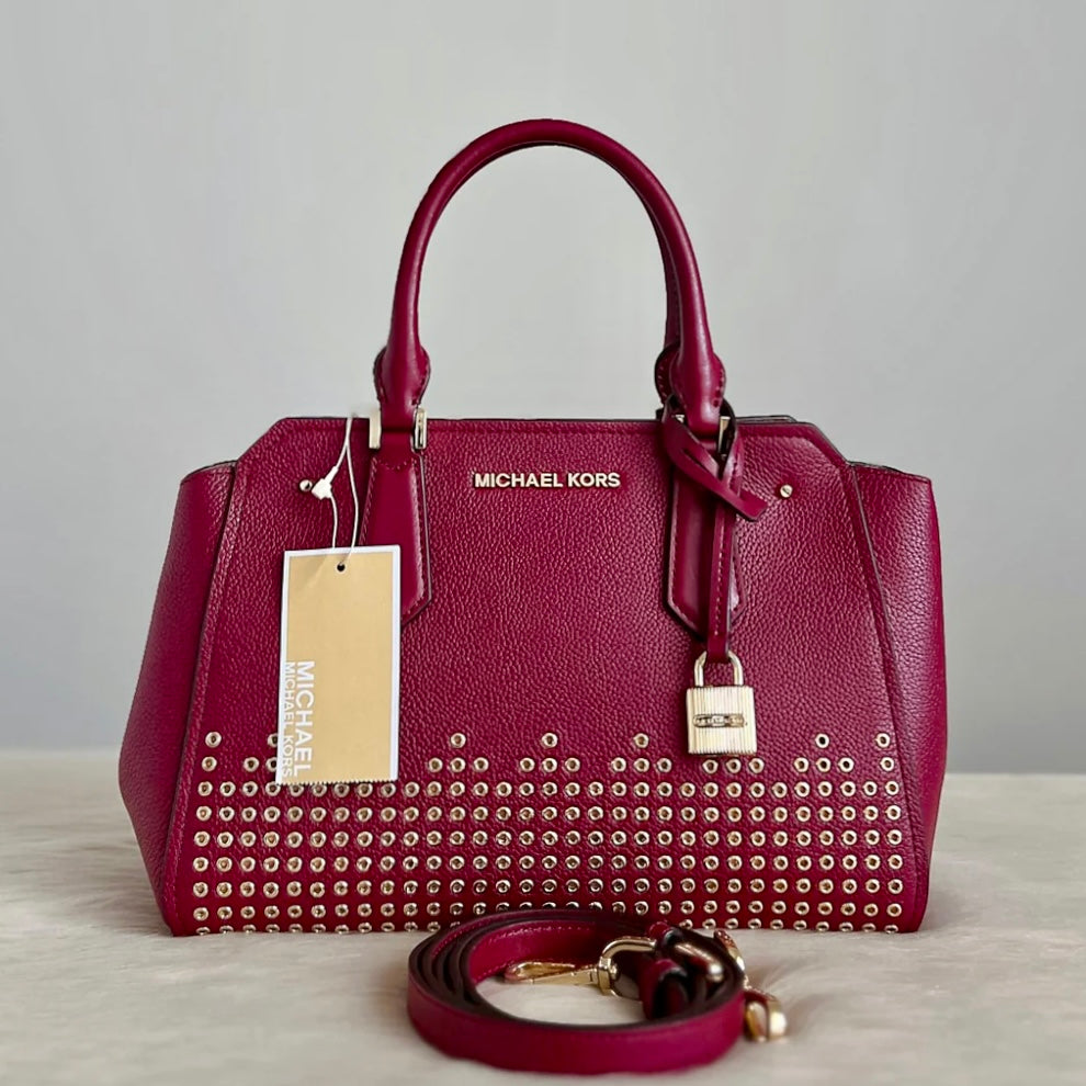Michael Kors Burgundy Leather Studded Detail 2 Way Shoulder Bag New with Tags