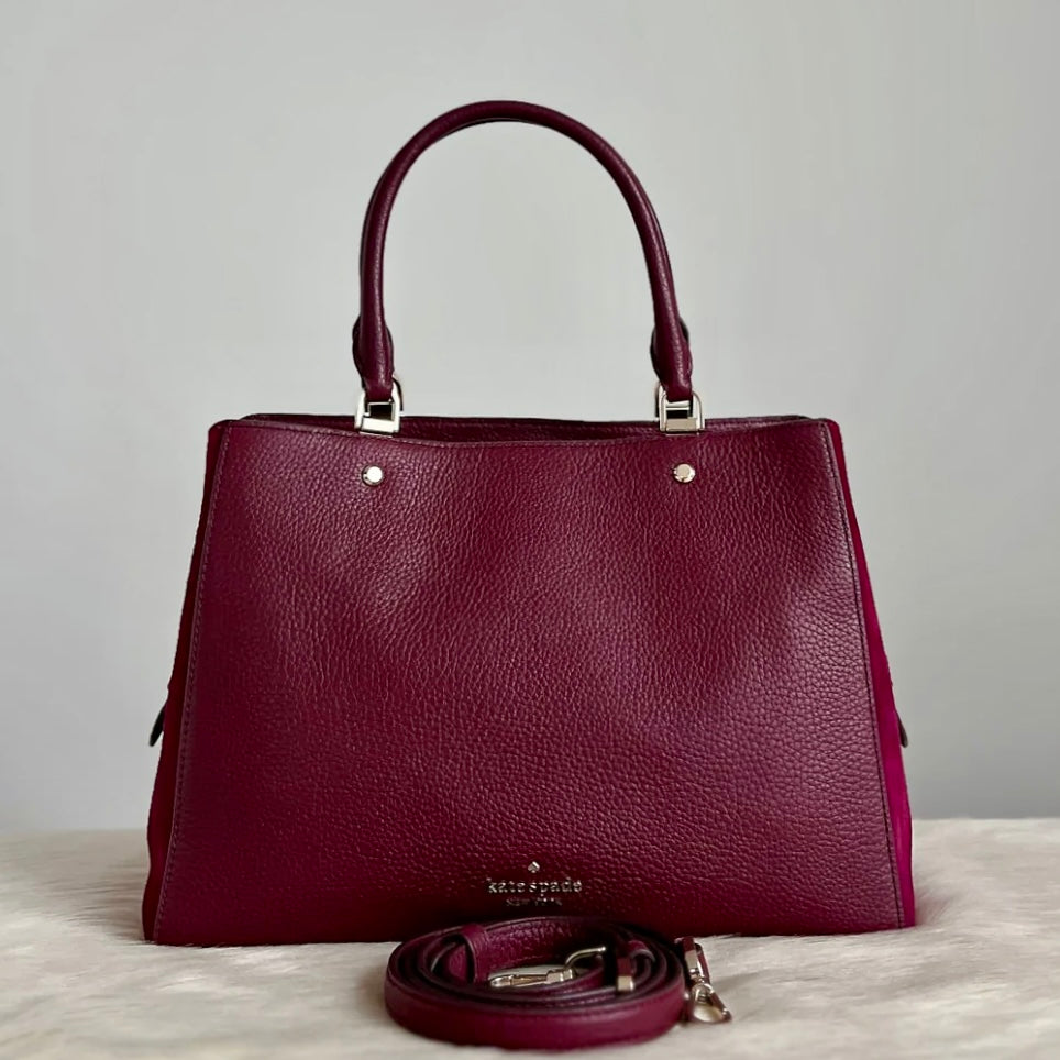 Kate Spade Bordeaux Leather Suede Triple Compartment 2 Way Shoulder Bag Excellent