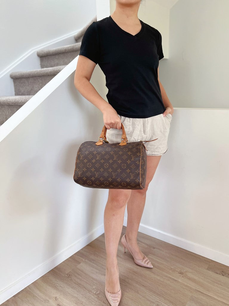 Louis Vuitton Signature Monogram Speedy 30 Bag + Lock & Keys