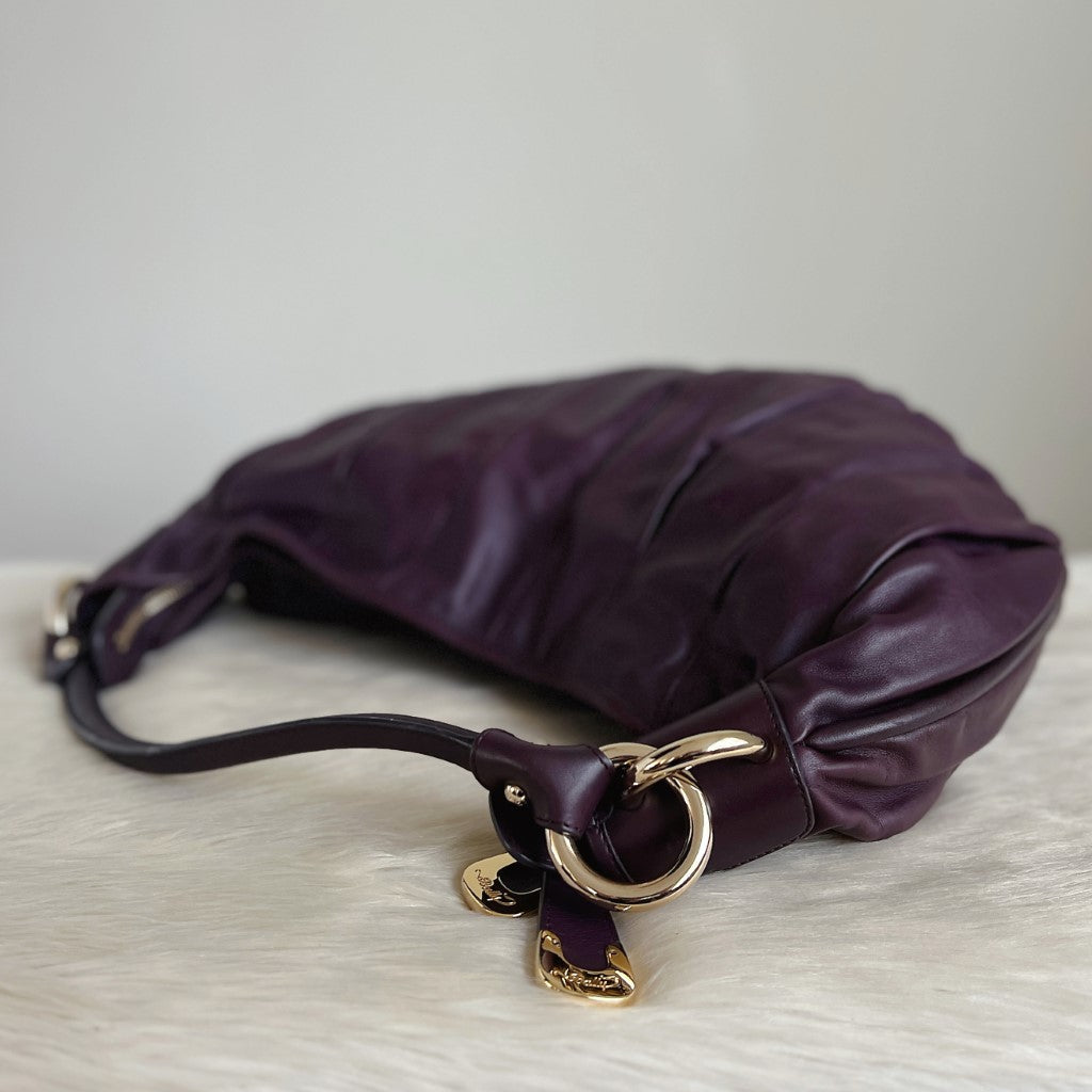 Bally Purple Leather Ring Detail Slouchy Shoulder Bag Excellent