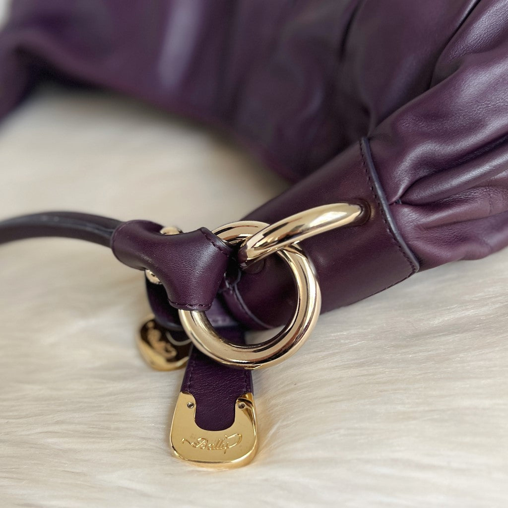 Bally Purple Leather Ring Detail Slouchy Shoulder Bag Excellent