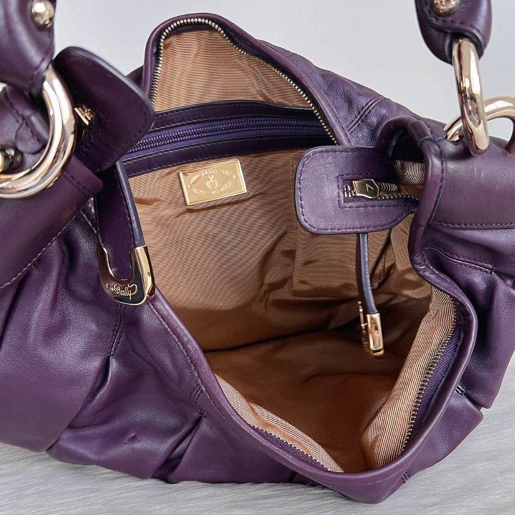 Bally Purple Leather Ring Detail Slouchy Shoulder Bag Excellent