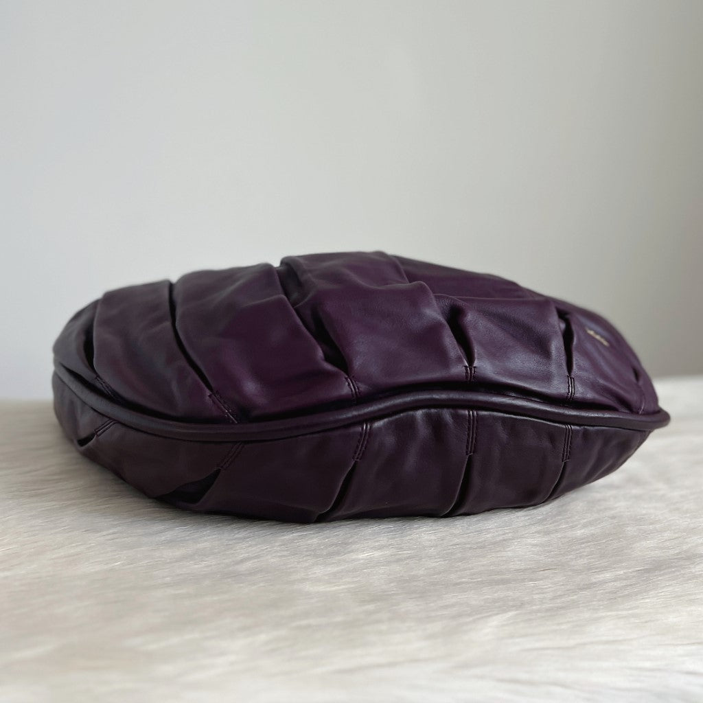Bally Purple Leather Ring Detail Slouchy Shoulder Bag Excellent