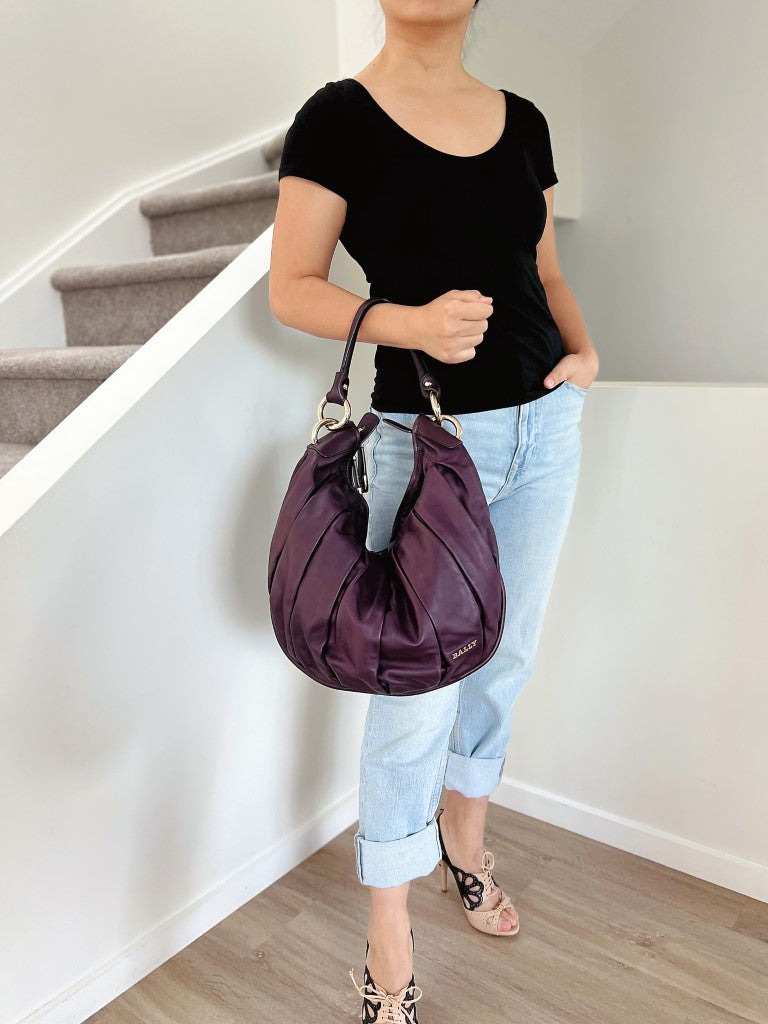 Bally Purple Leather Ring Detail Slouchy Shoulder Bag Excellent