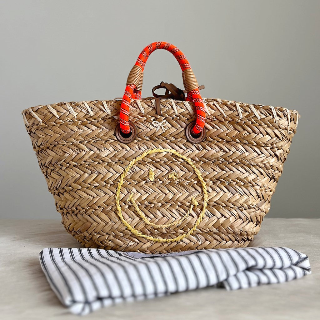 Anya Hindmarch Signature Smily Face Straw Holiday Tote Bag Excellent