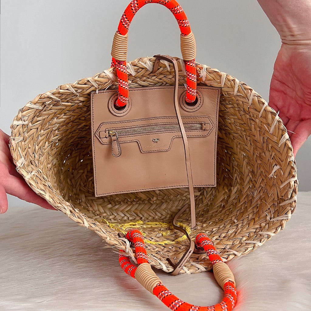 Anya Hindmarch Signature Smily Face Straw Holiday Tote Bag Excellent