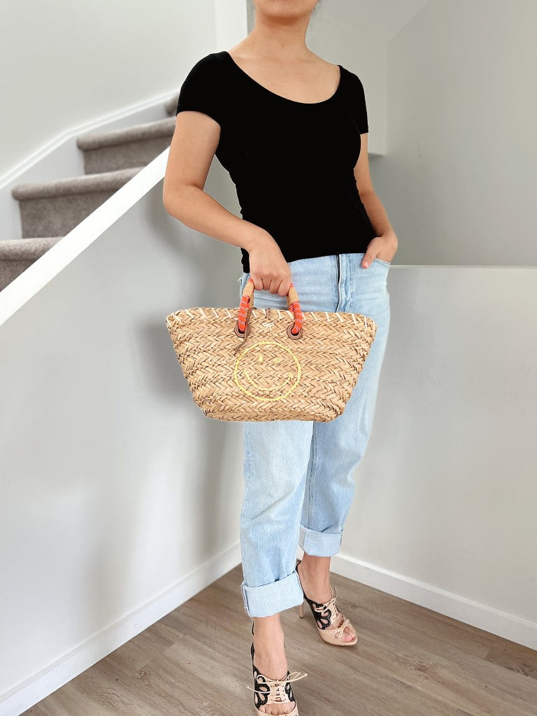 Anya Hindmarch Signature Smily Face Straw Holiday Tote Bag Excellent