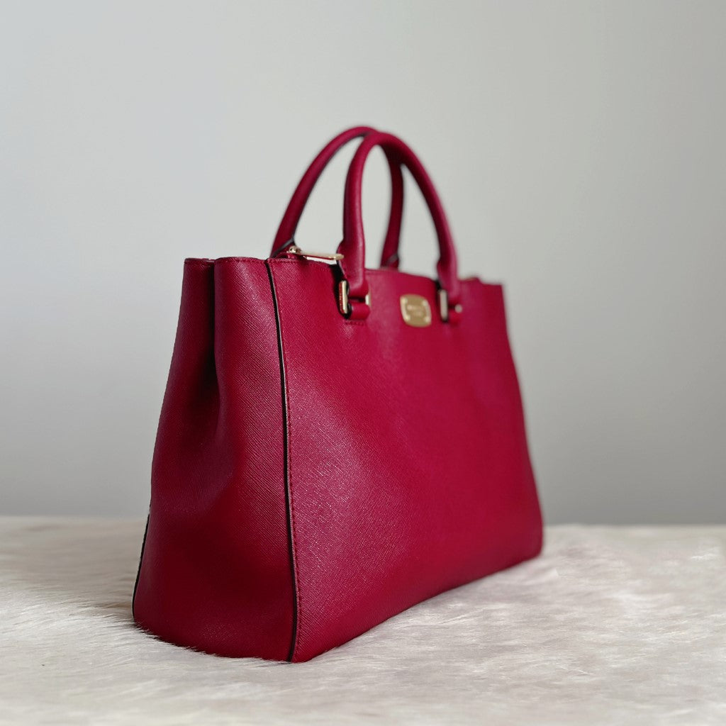 Michael Kors Red Leather Triple Compartment 2 Way Shoulder Bag Excellent