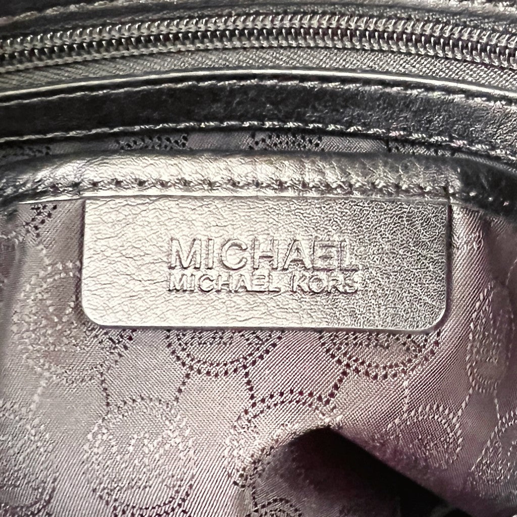 Michael Kors Black Leather MK Monogram Triple Compartment Shoulder Bag Excellent
