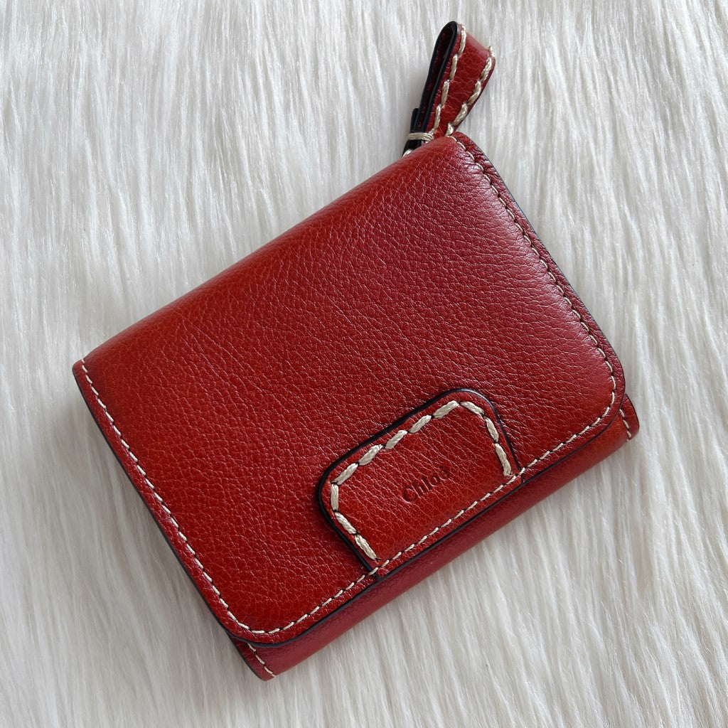 Chloe Caramel Leather Front Detail Tri-Fold Short Wallet Excellent