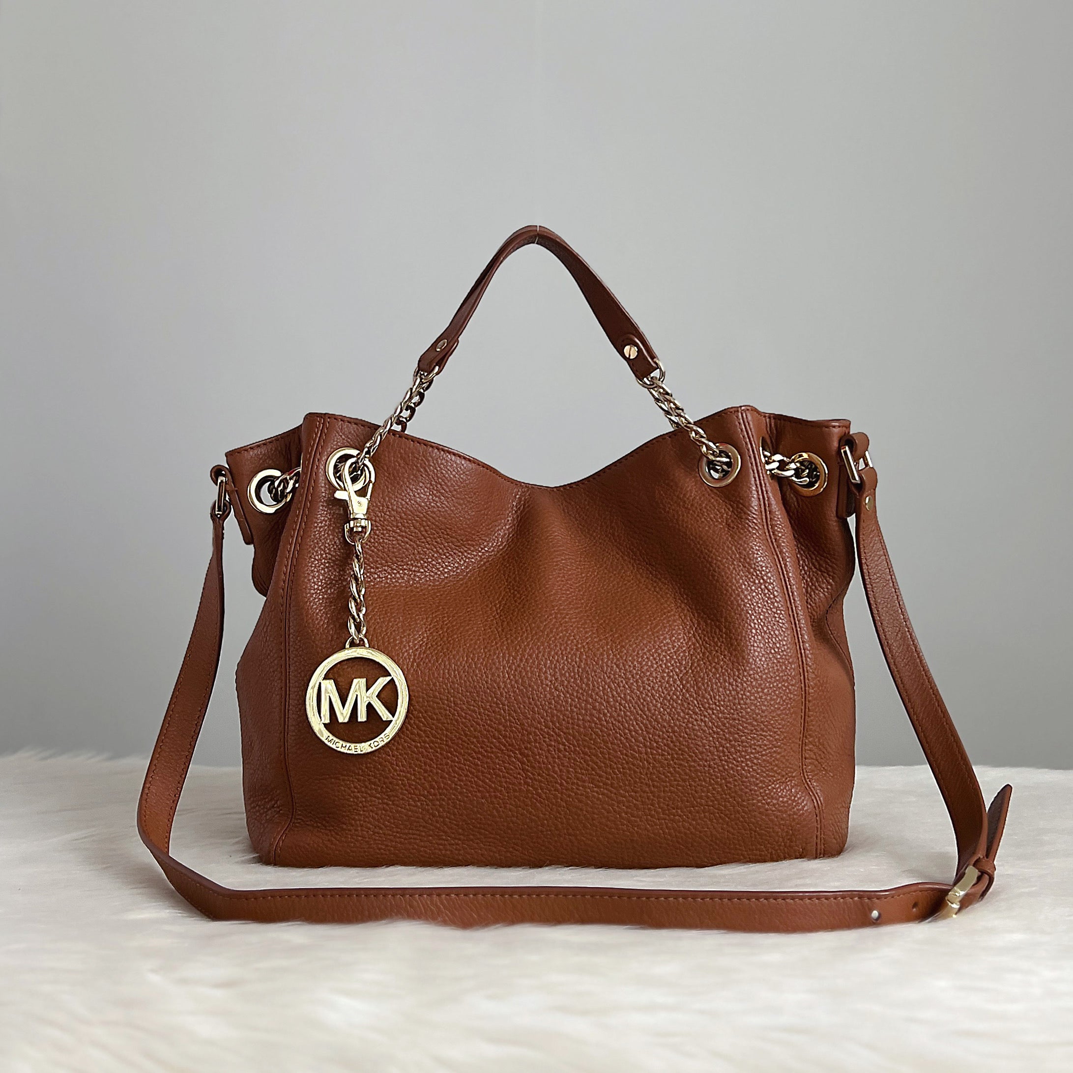 Michael Kors Caramel Leather MK Charm 2 Way Shoulder Bag