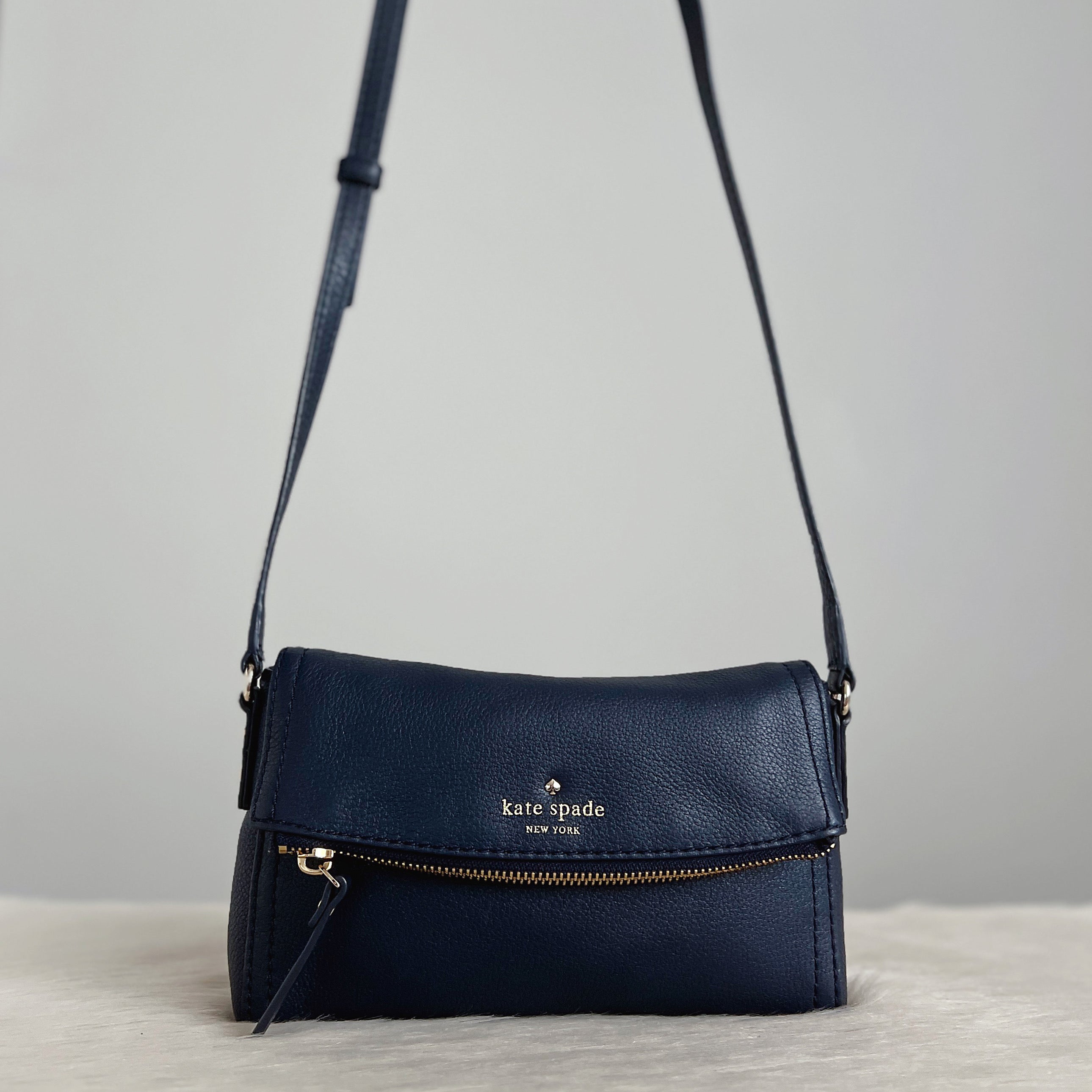 Kate Spade Navy Leather Zipped Flap Crossbody Shoulder Bag Excellent