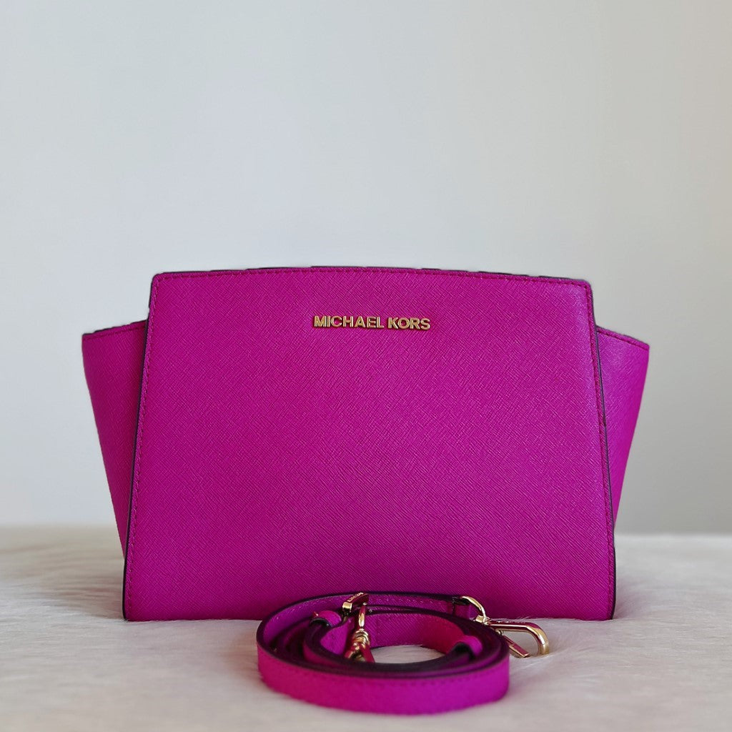 Michael Kors Fuchsia Leather Selma Crossbody Shoulder Bag