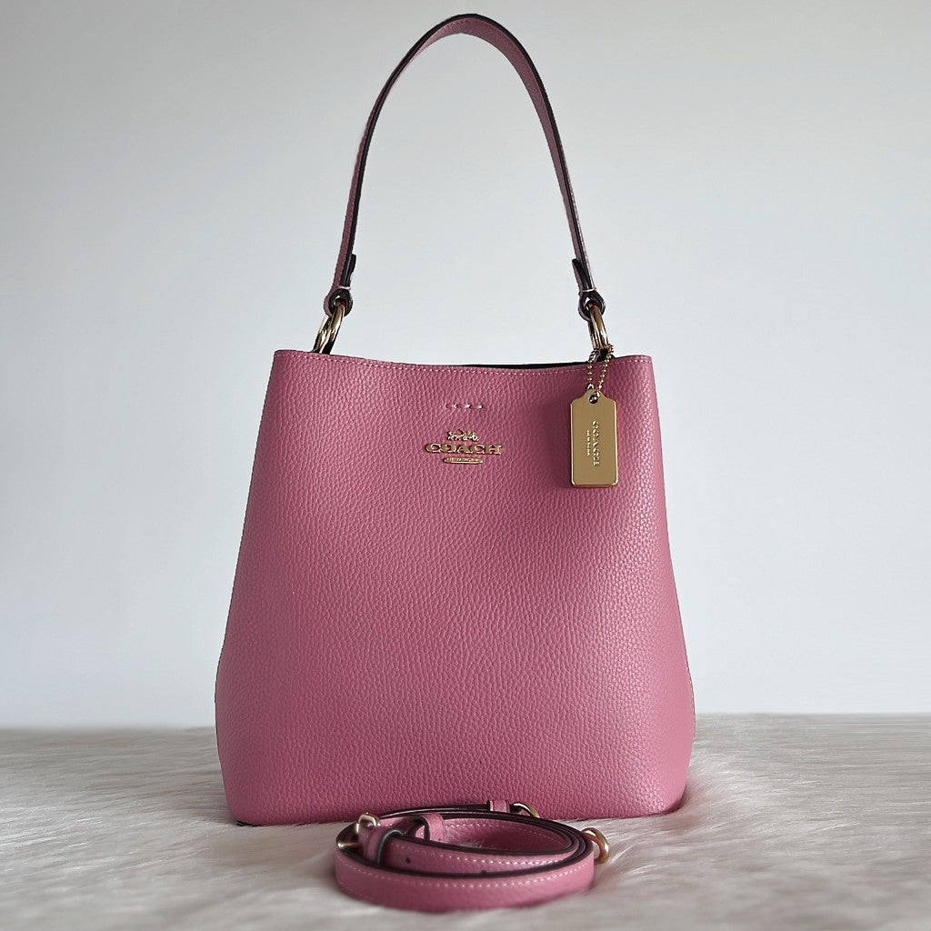 Coach Rose Leather Double Compartment Bucket 2 Way Shoulder Bag Like New