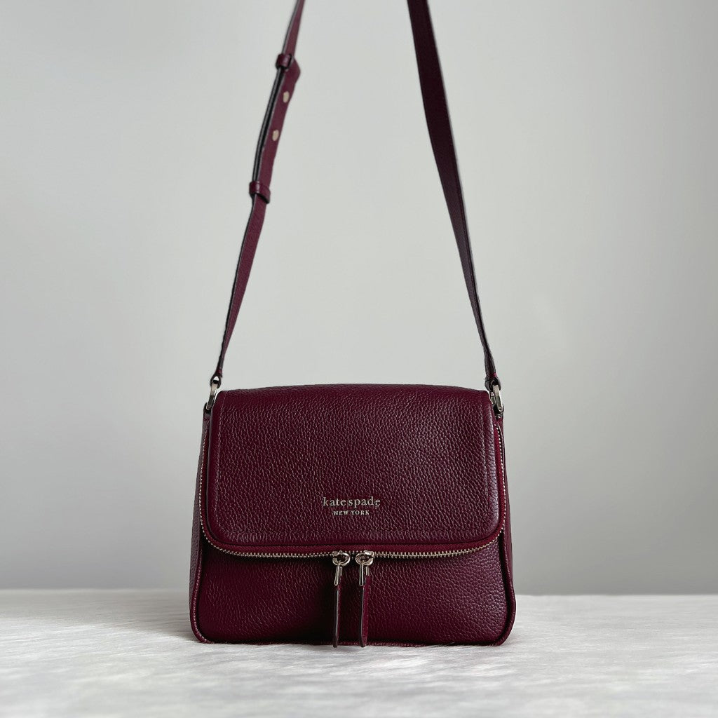Kate Spade Bordeaux Leather Zipped Flap Crossbody Shoulder Bag Like New