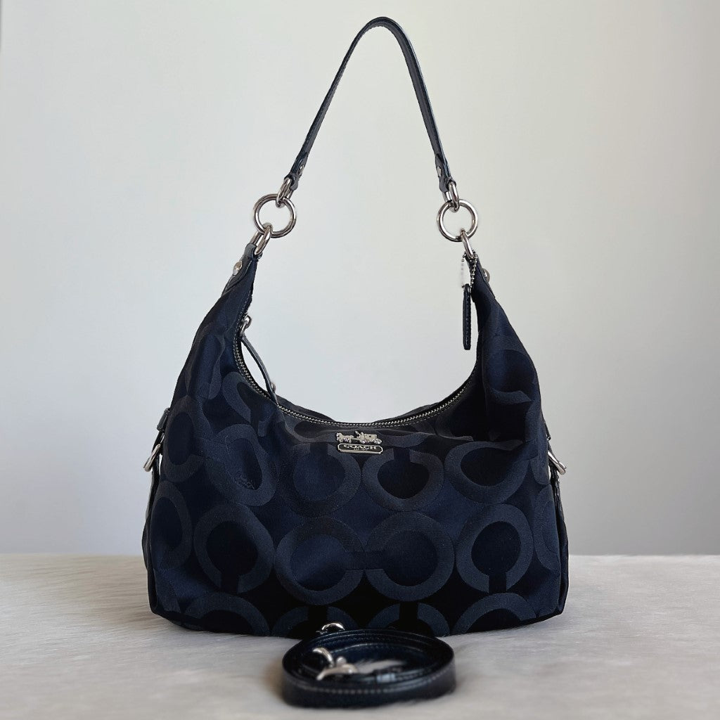 Coach Black Leather Monogram Slouchy 2 Way Shoulder Bag