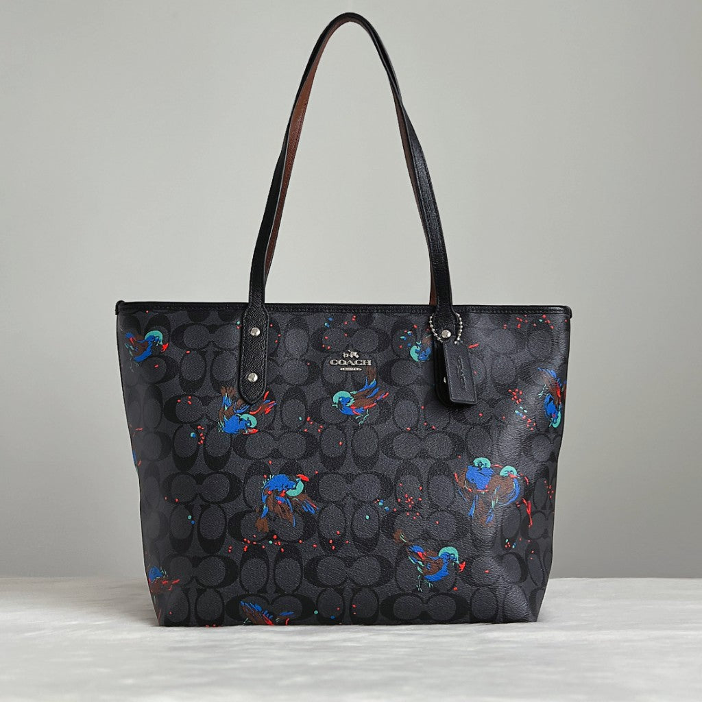 Coach Black Leather Monogram Shopper Shoulder Bag Like New