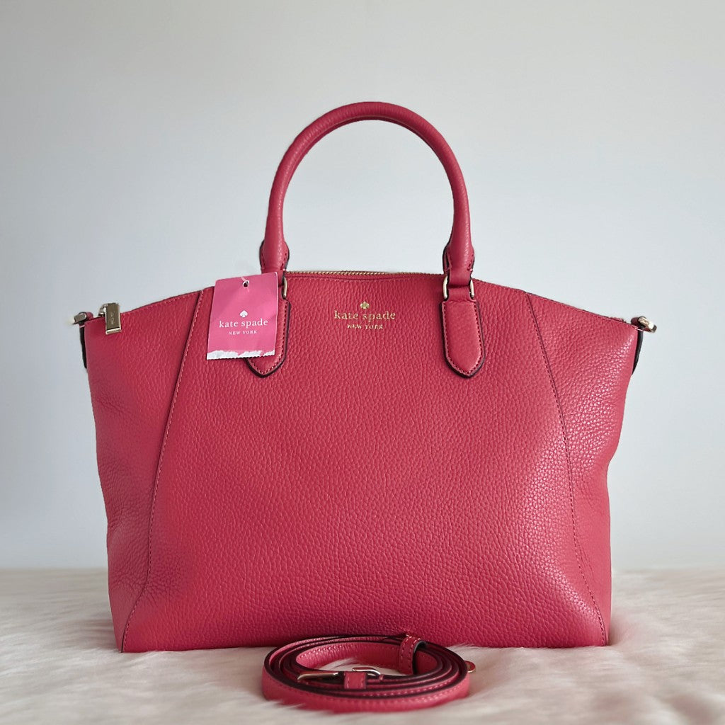 Kate Spade Fuchsia Leather Front Logo 2 Way Shoulder Bag New with Tags