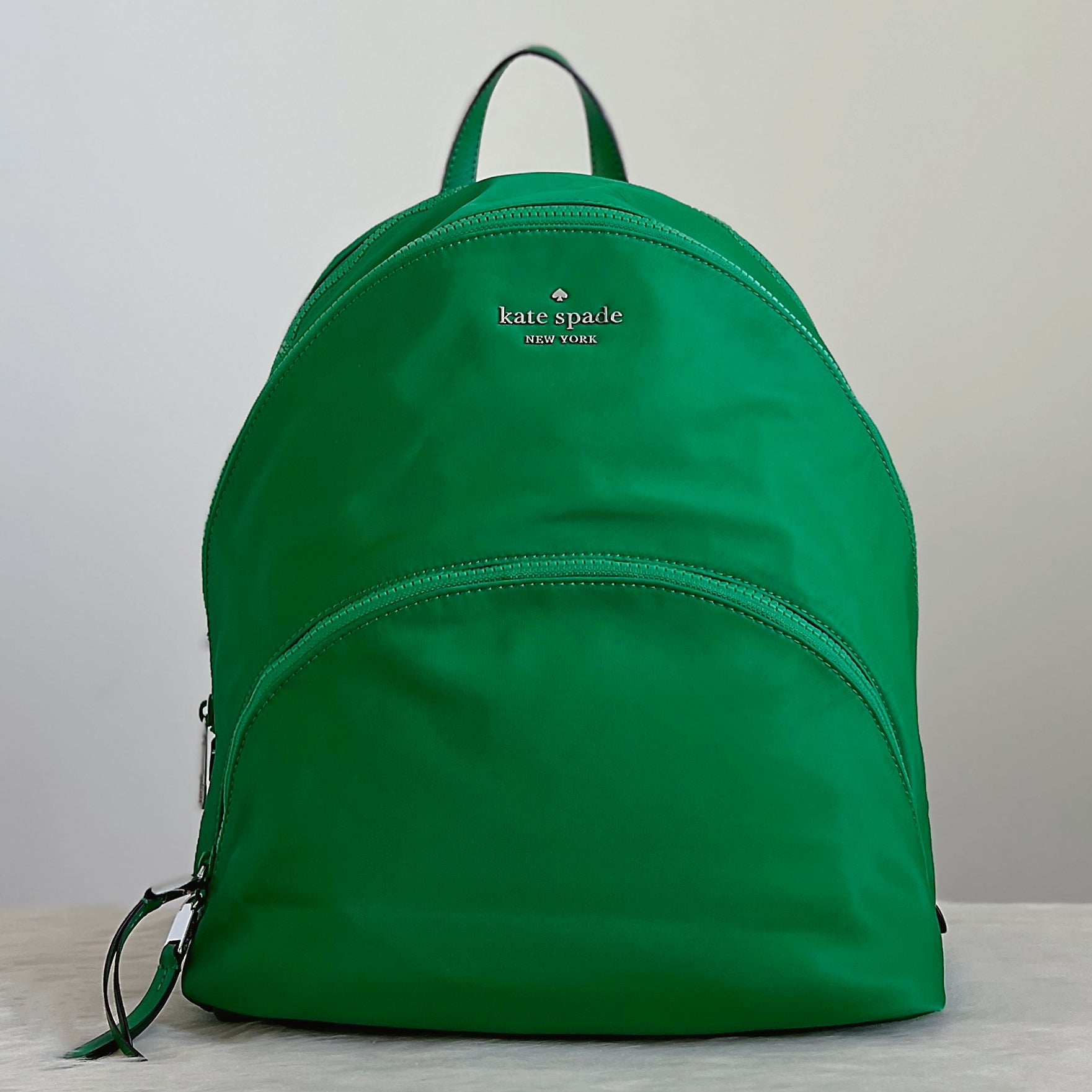 Kate Spade Green Multi-Compartment Front Logo Backpack Like New